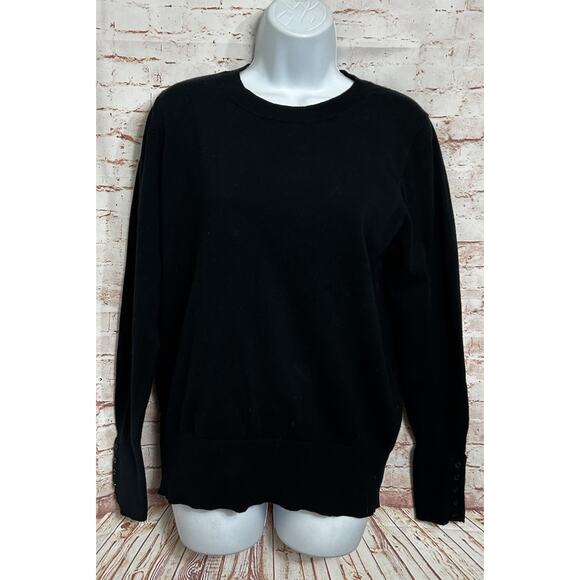 Boden Womens Size L Black Pullover Sweater Minimalist Long-Sleeve Button Cuffs - Picture 3 of 6
